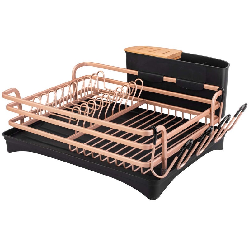 BRIAN & DANY Aluminum Dish Drying Rack, Dish Racks for Kitchen Counter, Dish Drainer with Removable Cutlery Holder & Cup Holder, Unique 360Â° Swivel Spout Drainboard, 16.5" L x 11.8" W, Golden - Image 1